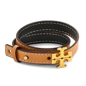 Tory Burch Logo Double-Wrap Leather Bracelet